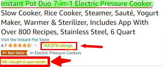 Instant Pot Duo 7-in-1 Electric Pressure Cooker, Slow Cooker, Rice Cooker, Steamer, Sauté, Yogurt Maker, Warmer & Sterilizer, Includes App With Over 800 Recipes, Stainless Steel, 6 Quart
Visit the Instant Pot Store
4.7 4.7 out of 5 stars    163,078 ratings
#1 Best Seller in Electric Pressure Cookers
10K+ bought in past month 
